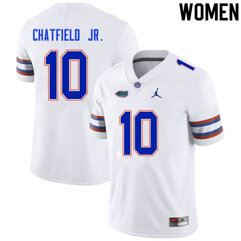 NCAA Florida Gators Andrew Chatfield Jr. Women's #10 Nike White Stitched Authentic College Football Jersey NCL3264GE